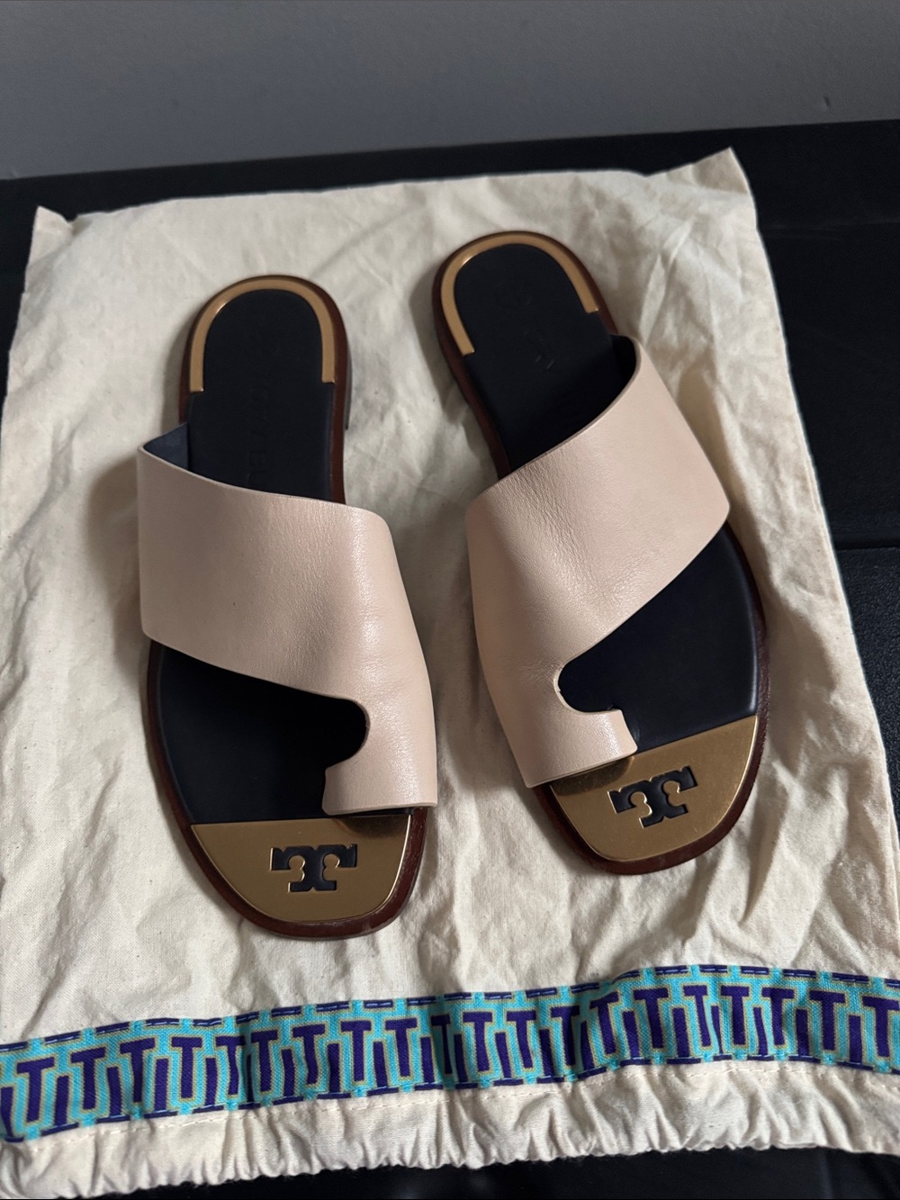 Tory Burch Blush Leather Logo Slide Sandals